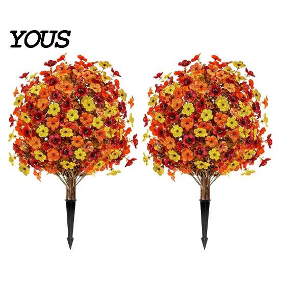 Long Lasting Faux Flowers for Home Fall Artificial Topiary Ball Flowers, Mums Plants Tree, UV Resistant Outdoor with Vibrant Floral Decor Spike, Fake