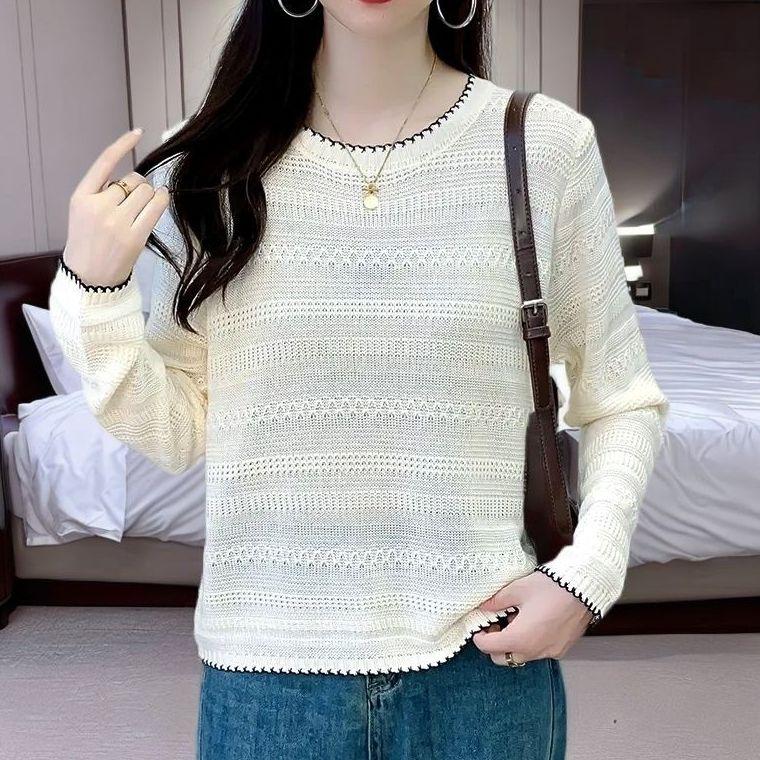 

Блузка большого размера с вырезами на весну-осень для женщин, не скатывающаяся и не деформирующаяся, тонкий трикотаж S