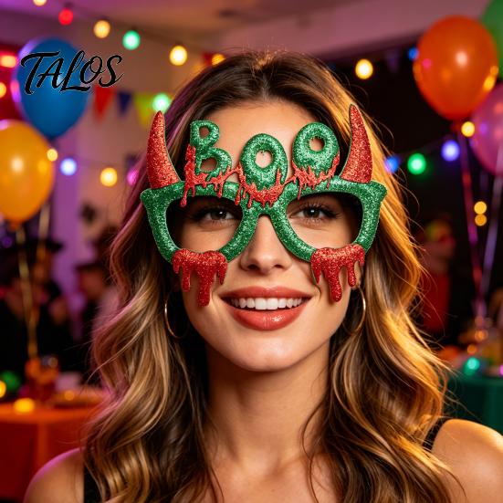 Halloween Party Glasses for Kids Adults, Glitter Glasses Frame Cosplay Party Decoration, Funny Pumpkin Skull Ghost Bat Eyewear Accessory for Party