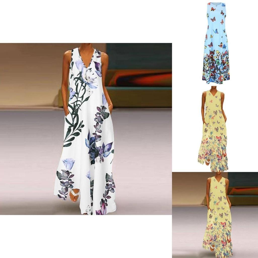 Elegant Women Sleeveless Bohemia Long Maxi Dress For Summer Beach Parties In Plus Sizes