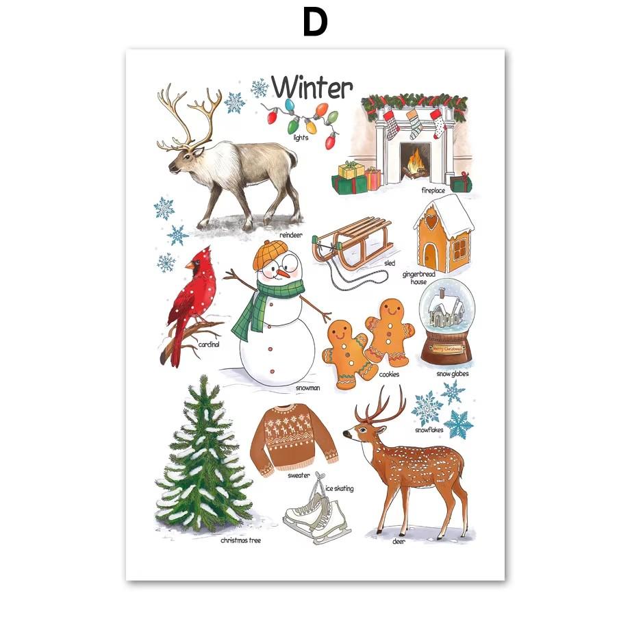 

Season Autumn Halloween Winter Christmas Nursery Wall Art Canvas Painting Posters Prints Wall Picture Montessori Kids Room Decor 21X30CMNo Framed