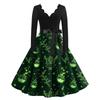 Women's Casual V-Neck Long Sleeve Halloween Print Dress