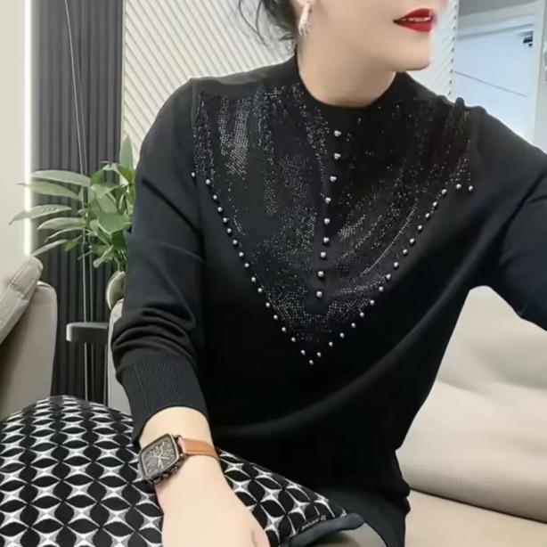 2023 Trendy Loose Long-Sleeve Women's Top with Half-High Collar