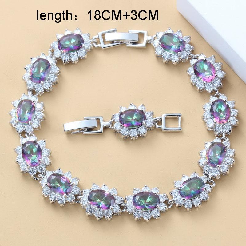 Hight Quality Fashion Accessories 925 Silver 9-Color Jewelry Sets Mystic Rainbow Zircon Female Bracelet Earring And Necklace