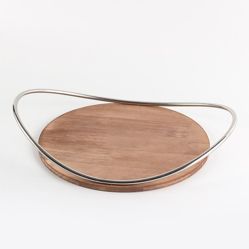 Artistic Half-moon Arc Handle Solid Wood Tray Ornaments Coffee Shop Hotel Model Room Fruit Dessert Snack Plate Ornaments