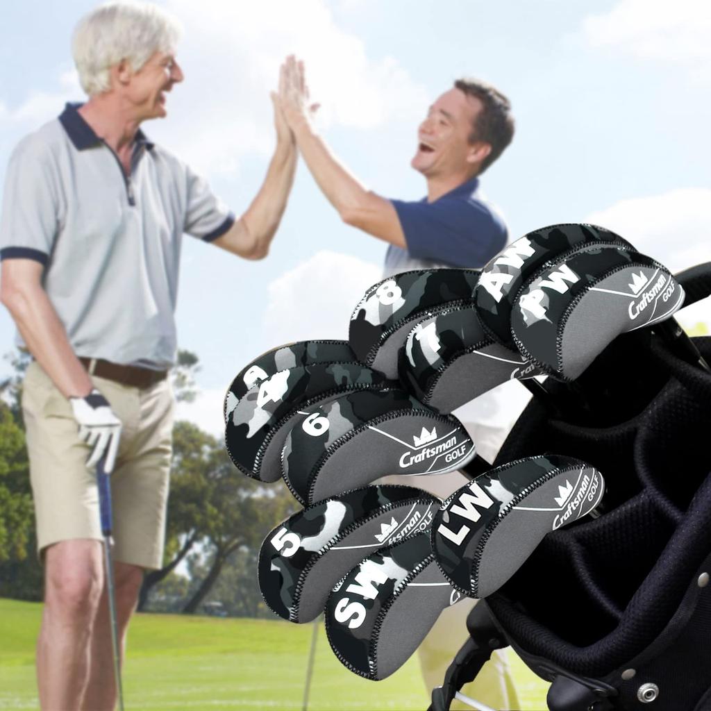 CRAFTSMAN Golf Iron Covers, 10-Piece Set (4-9, PW, AW, SW, LW), Neoprene Club Headcovers, Men's, Stretchy, Camouflage Pattern
