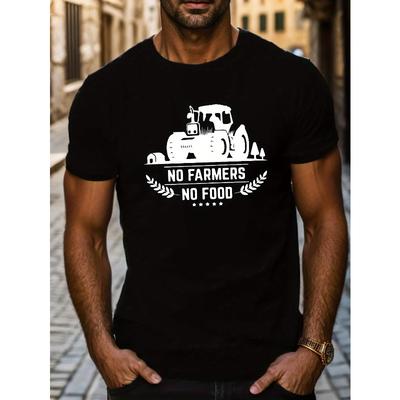 European Sizes NO FARMERS NO FOOD Print T Shirt, Tees For Men, Casual Short Sleeve T-shirt For Summer