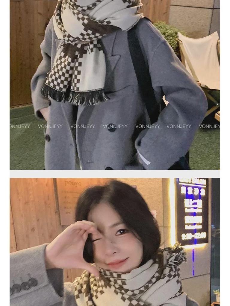 2024 British Checkered Women's Winter Scarf: Versatile Student & Couple Shawl