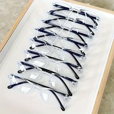 8pcs High-Definition Blue Light Blocking Reading Glasses - Rimless, Anti-Eyestrain, Glare Protection, +1.0 To +4.0
