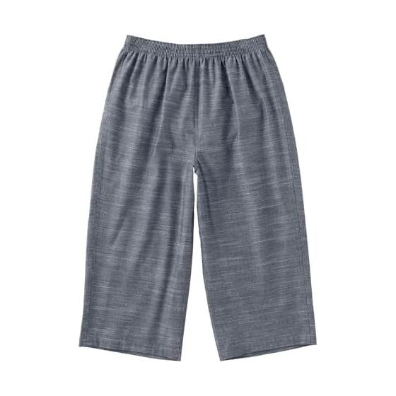 Aimedia Relaxed Steteco Men's 3/4 Length 100% Cotton Blue Check Thin Loungewear Pajamas Room Wear Pants Shorts