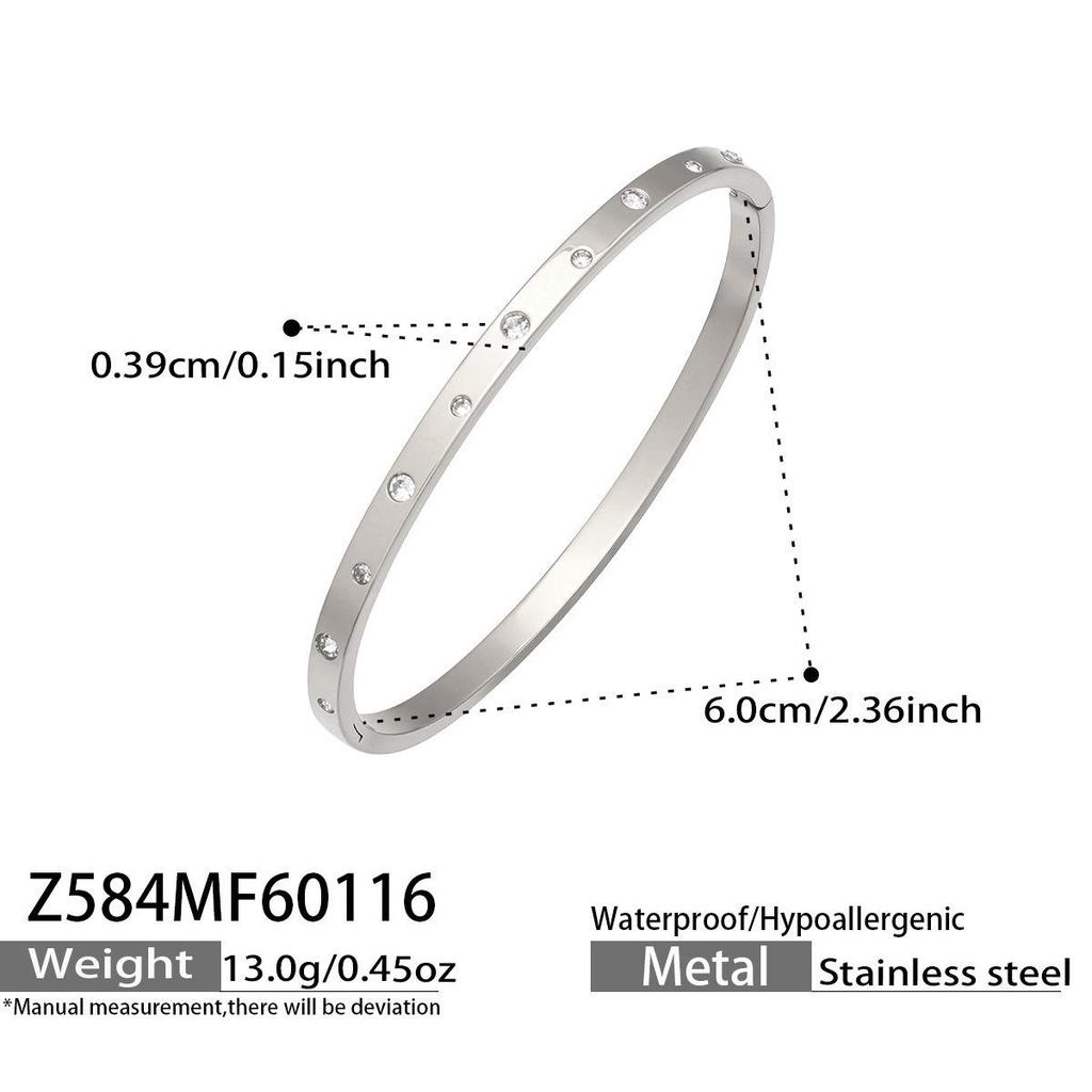 Stainless Steel Geometric Zirconia Bracelet - Chic European American Cross-Border Style Set