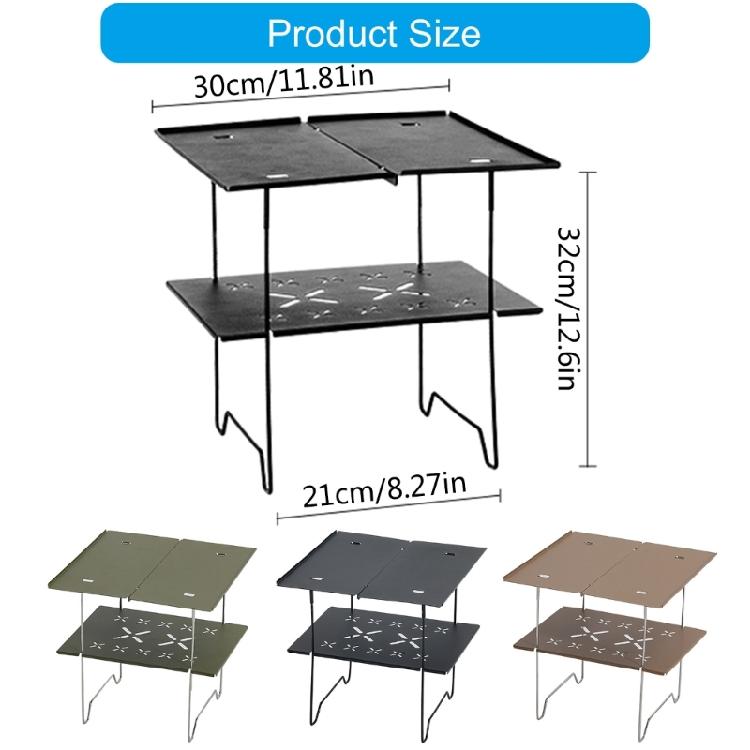 Double Layer Camping Table Metal Alloy Picnics Table Grid & Metal Plate Camping Table Outdoor Camp Storage Rack