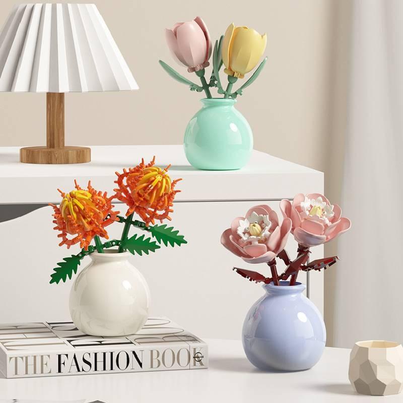 Building Blocks Puzzle Flower Lily Flower Rose Tulip Rose Childrens Toys Model