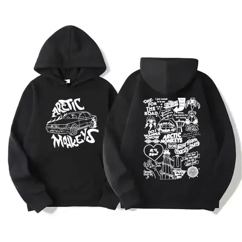 Męska bluza z kapturem Y2K Retro Arctic Monkeys Czarna - Bluza z nadrukiem albumu Hip Hop