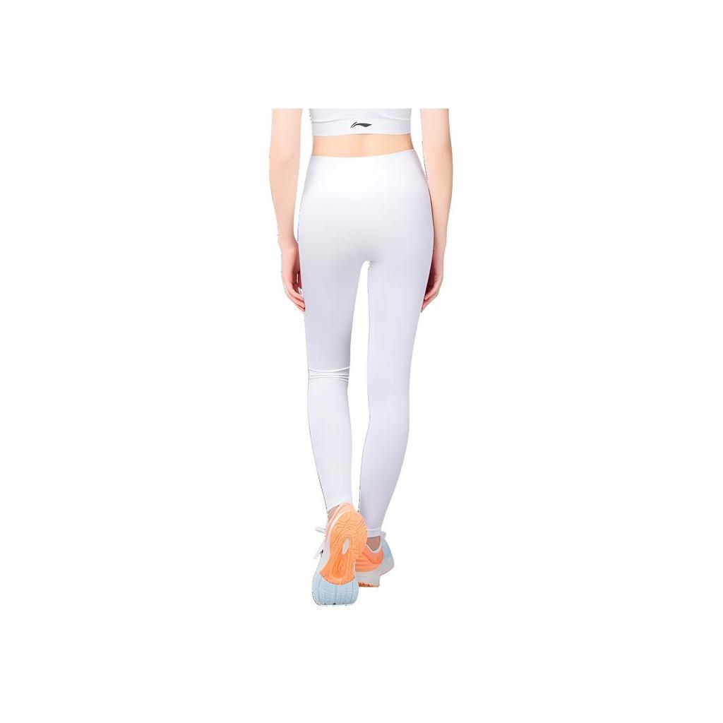 Li Ning Solid Color High Waist Tummy Control Butt Lifting Yoga Casual High Elastic Leggings Women Leggings White YULT040-1