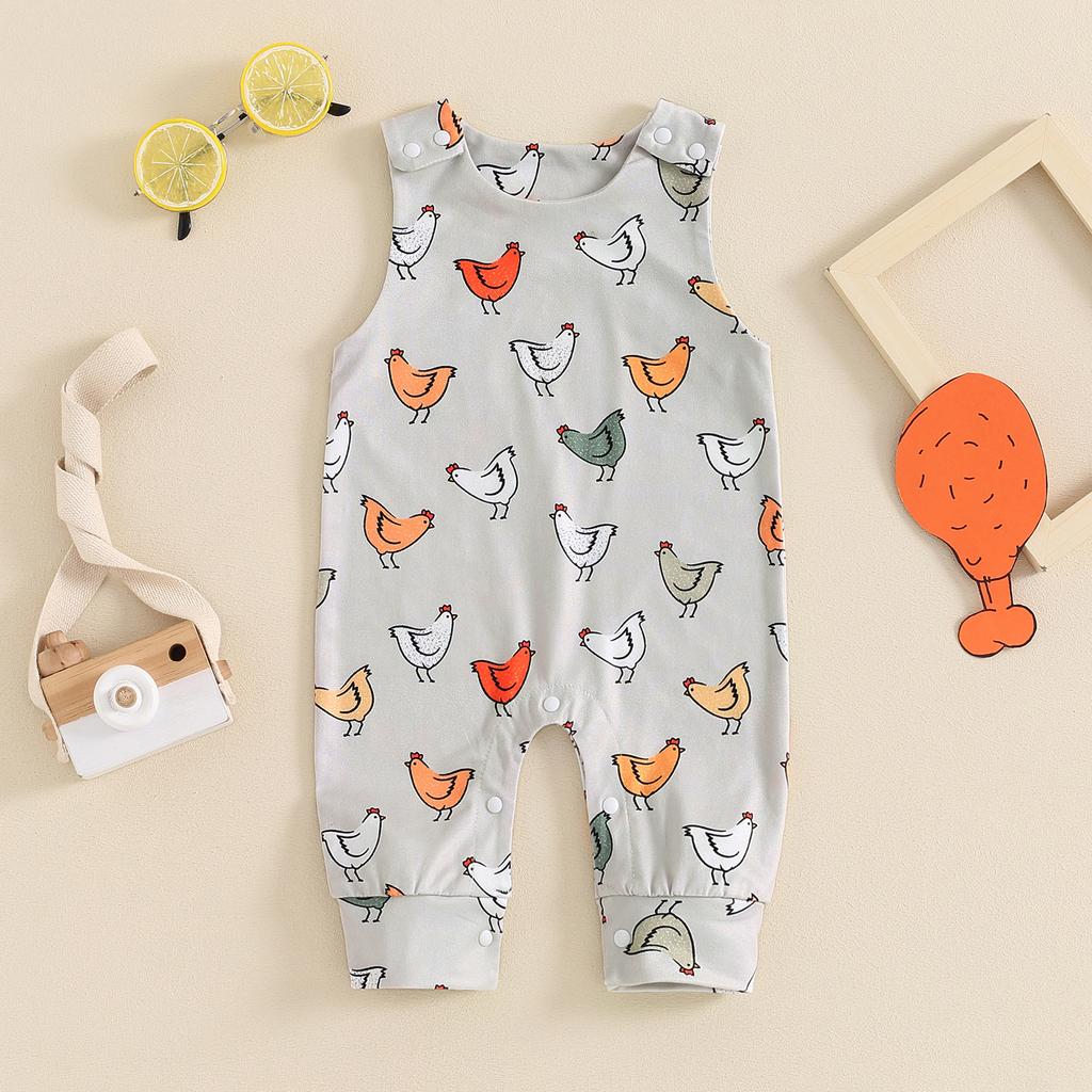 Baby Girls Boys Rompers Infant Hen Print Straps Sleeveless Bodysuits Summer Clothes Jumpsuits Overalls
