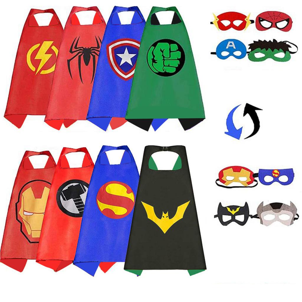 Set of 10 Reversible Capes with Matching Masks for Kids Superhero Role Play Costume Accessories for Dress Up and Themed Parties