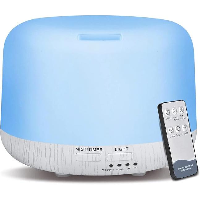 300ML Essential Oil Diffuser, Remote Control Ultrasonic Aromatherapy Oil Diffusers Cool Mist Humidifier, Waterless Auto-Off and 7 LED Light Colors