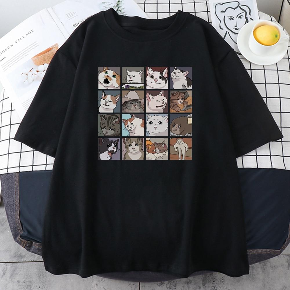 Meme Cats Puzzle Kreativita Tištěné Dámská Trička Pláž Prodyšné Legrační oblečení Oversize Ležérní Bavlněné topy Unisex Krátký rukáv