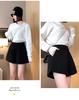 Women's Elastic High Waist Woolen A-Line Casual Shorts, Loose Fit, Autumn/Winter, Black.
