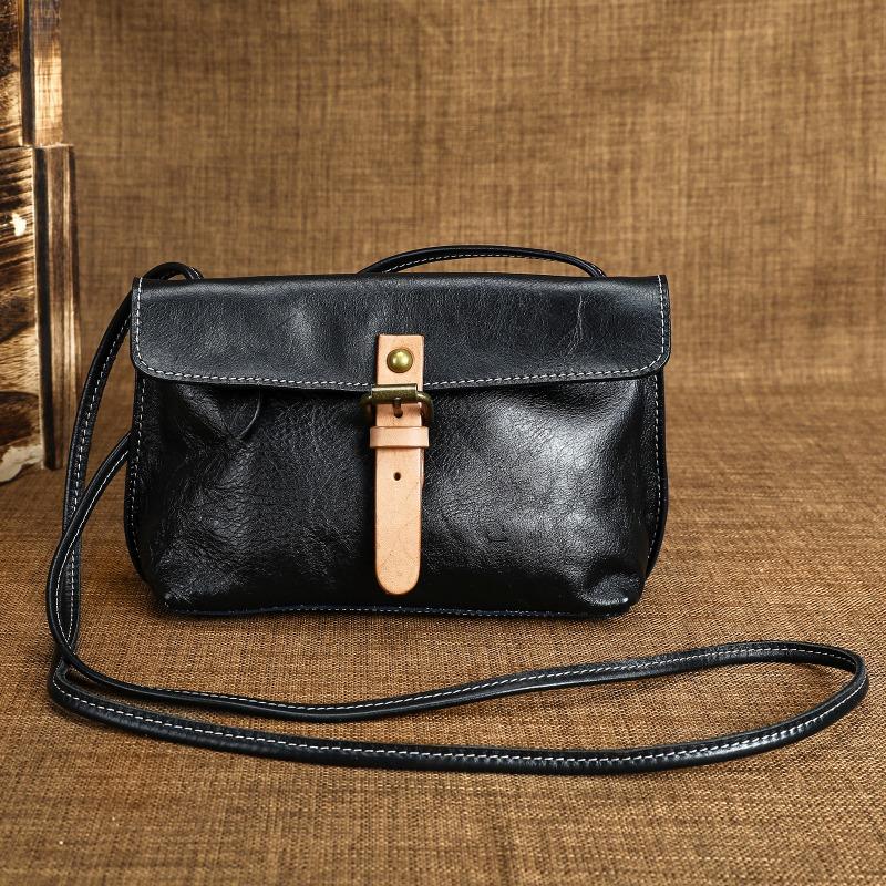

Genuine Leather Single-shoulder Bag Retro Crossbody Bag Commuter Women s Bag Magnetic Buckle Bag, Lid Bag чорний