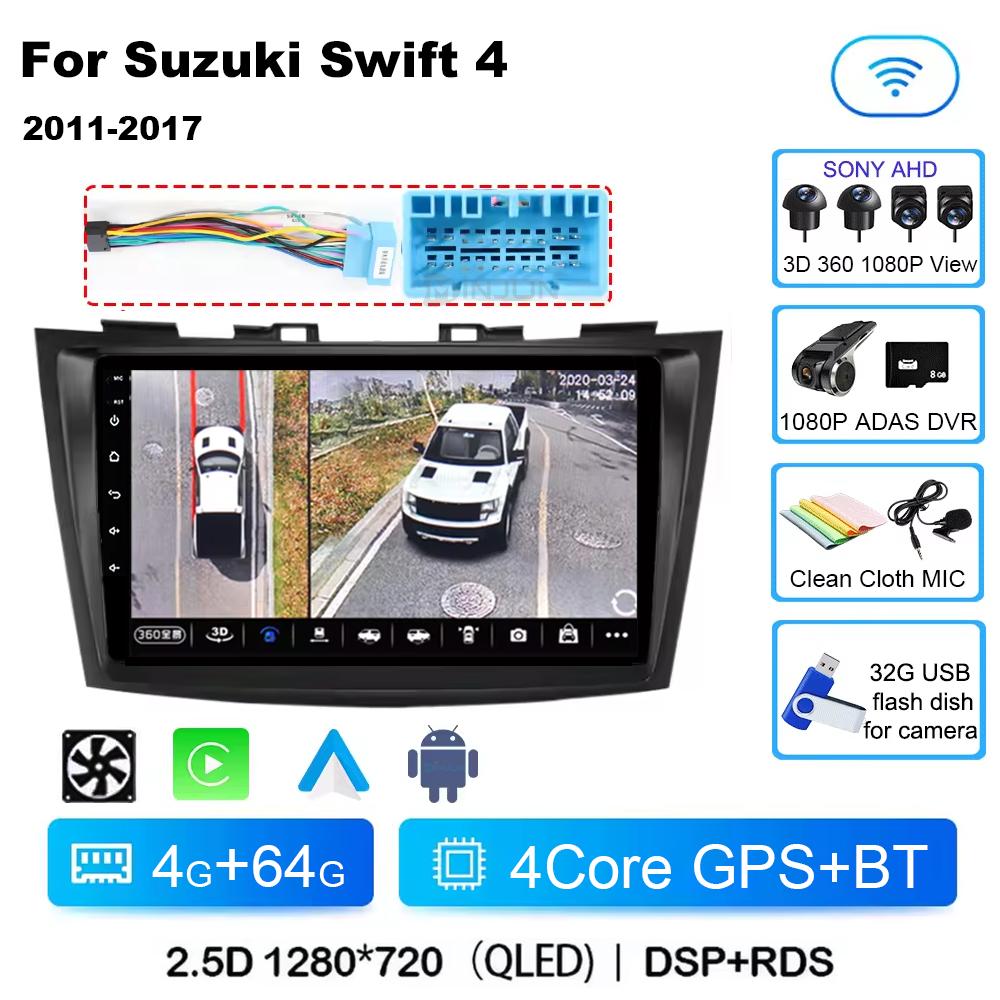 Android 14 Qualcomm Car Radio For Suzuki Swift 4 2011-2017 Wireless Carplay Auto Radio Multimedia Player Navigation 4G Wifi