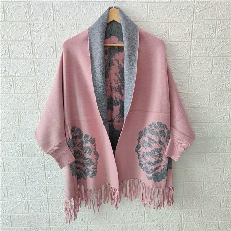 Poncho femeie 2022 toamnă și iarnă imitație de cașmir bujor eșarfă cu franjuri pe două fețe calde mâneci lungi șal pelerina top feminin