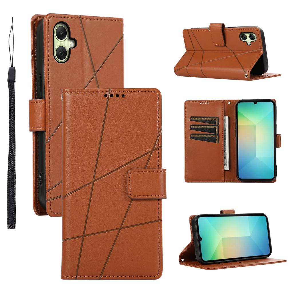 For Samsung Galaxy A07 5G/A07 4G Phone Case Line Imprint Leather Wallet Cover with Wrist Strap