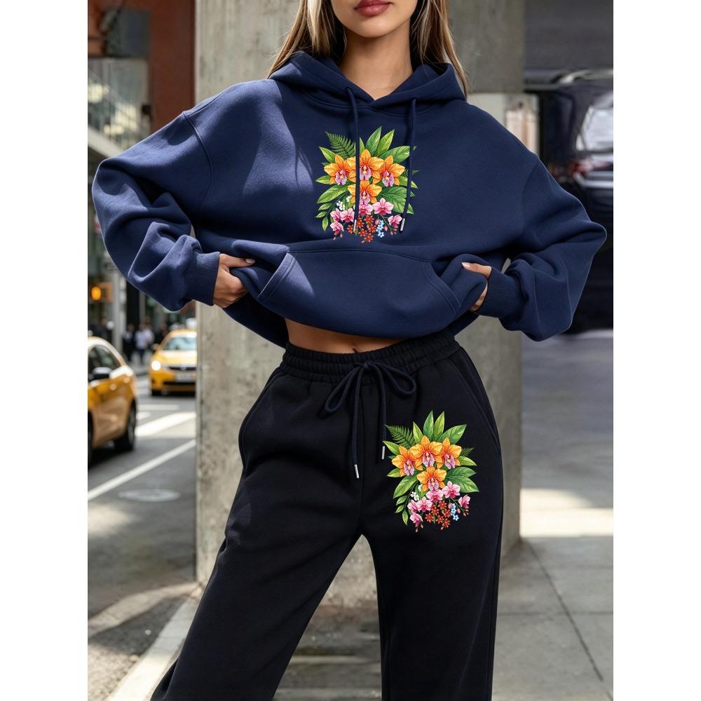 Beautiful Bouquet With Green Leaves Print Y2K Women'S Hoodies Autumn Hoodie Set Casual Jogging
