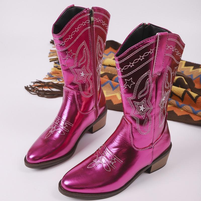 

Большого размера осенне-зимние ботинки-казаки с вышивкой и острым носом, полусапожки на толстом каблуке для женщин 43 фиолетовый