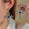 Exaggerated Ancient Silver Alloy Flower Vine Cross Earrings, Gothic Retro Hip-Hop Babes Super Flash Earrings