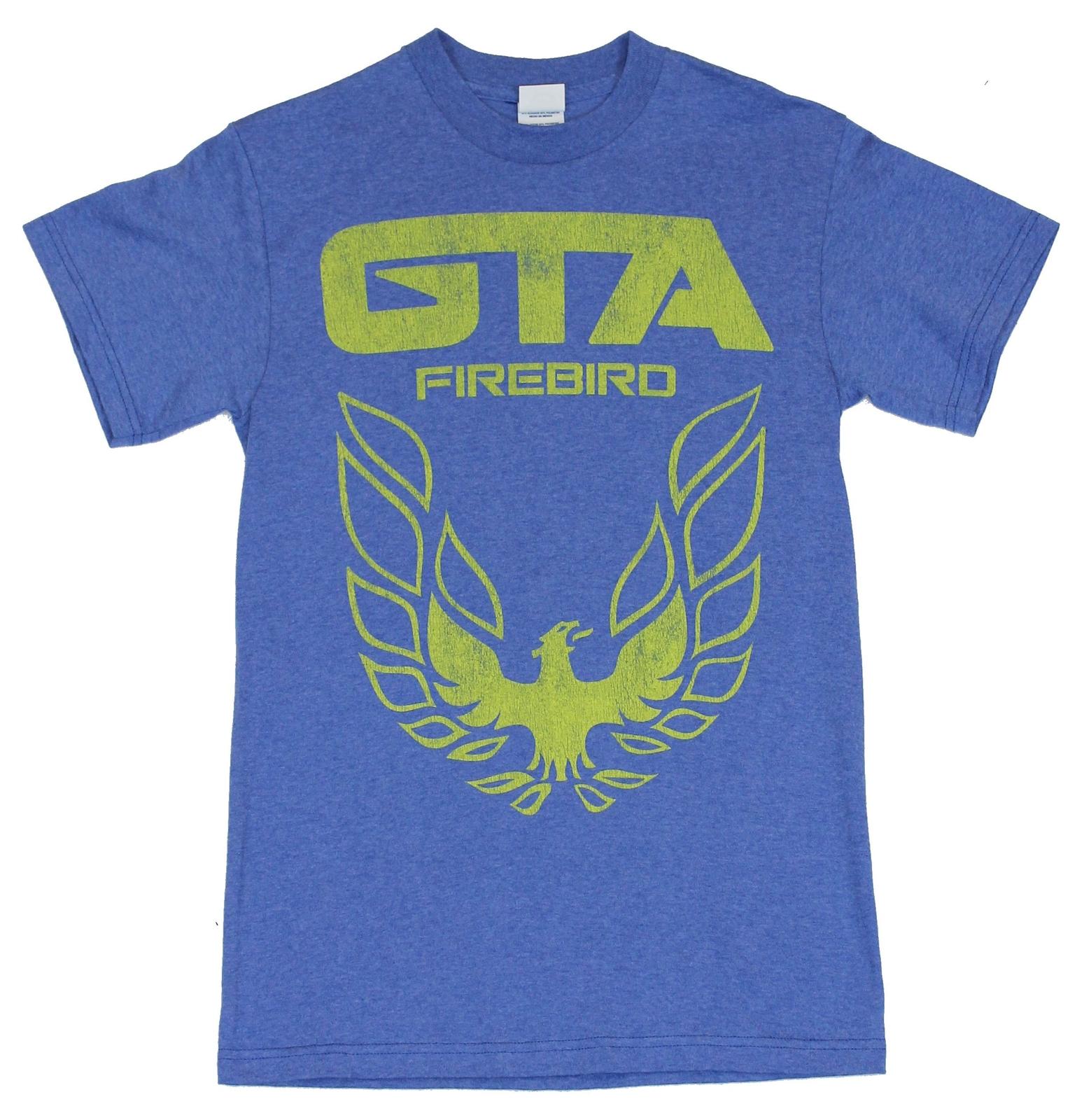 Pontiac Firebird Mens T Shirt - Distressed GTA Firebird Logo on Blue XXXL