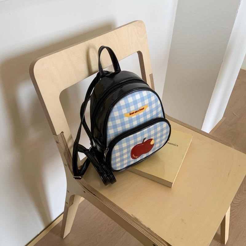 Fashion Plaid Apple Backpack Cute Exquisite Girl Backpack College Style Student Schoolbag Large Capacity