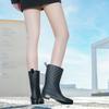 Black Women's Mid Length Anti Slip and Wear-resistant Rain Shoes, Garden Waterproof Rain Boots, Lightweight External Water Shoes