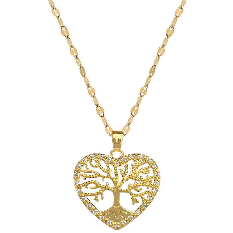 Love Life Tree Light Luxury Temperament Gorgeous Full Diamond Necklace Female Versatile Collarbone Chain Titanium Steel Chain