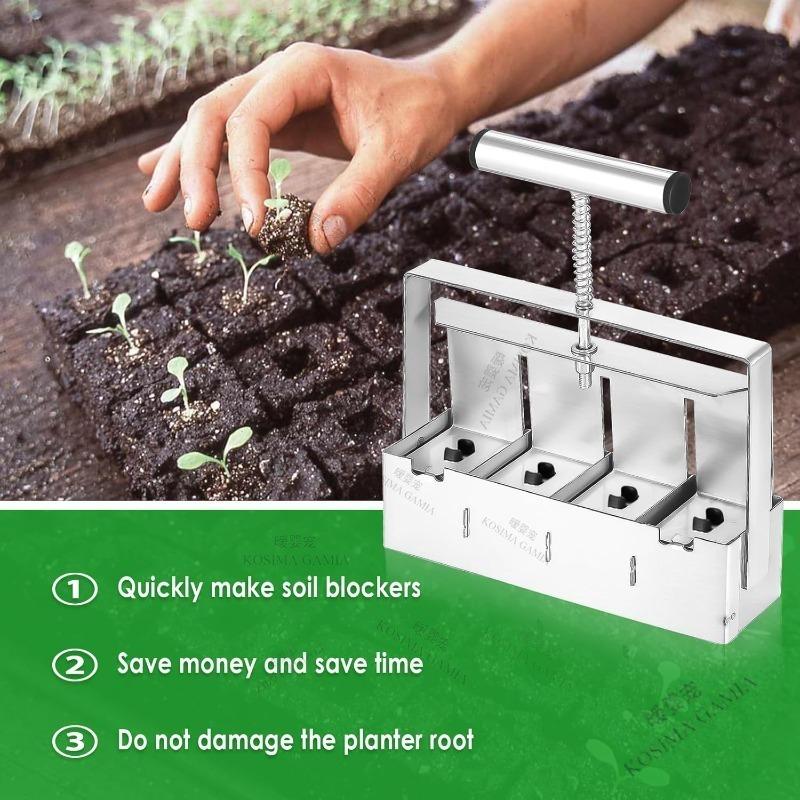 Handheld Soil Blocker Stainless Steel Soil Block Maker for Seedling, Greenhouse Garden Supplies Soils Blocking Tool for Garden