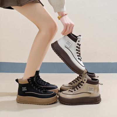 Cizme casual cu platformă groasă pentru femei, toamnă, primăvară, anti-alunecare, cu șireturi, cizme sport scurte, pantofi de mers, pantofi comozi pentru femei, înalți.