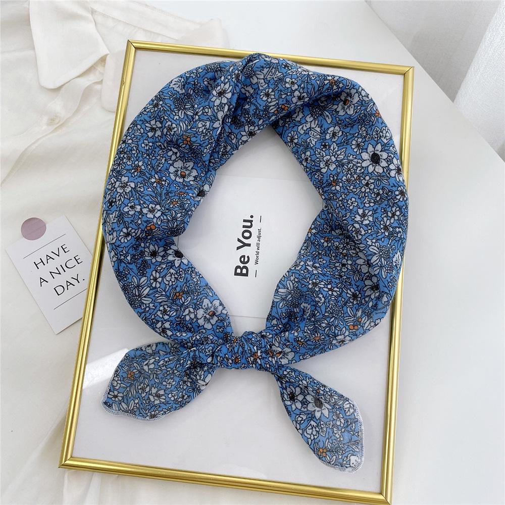 Floral Cotton Linen Silk Scarf: Women's Square Headband for Spring, Summer, Autumn - Korean Fresh Style