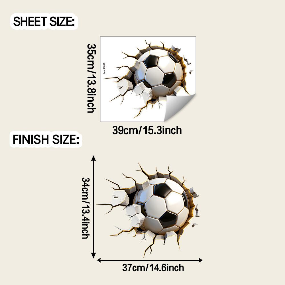 

3D Football Breaking Through Wall Self Adhesive Removable Wall Sticker for Study Boy Bedroom Decor 35x39cm разноцветный