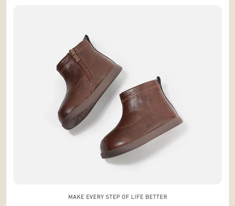 Fluffy Kids' Korean Style Leather Boots: Simple Short Boots for Babies & Toddlers - Perfect for Autumn & Winter
