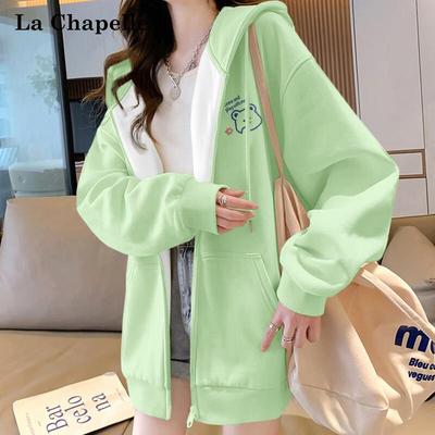 La Chapelle Damen Kapuzen-Reißverschluss-Sweatshirt-Cardigan mit zwinkerndem Bären