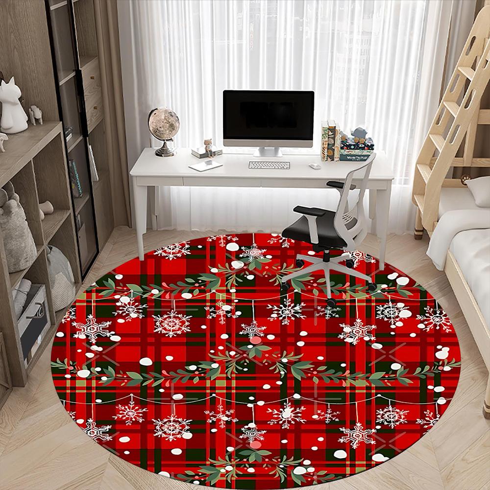 1pc Christmas Plaid Office Round Rug, Non-slip, Soft and Durable Office Rug for Interior Decoration, Perfect for Office, Beautiful Decoration yy260324