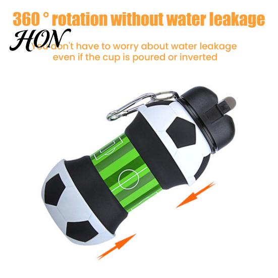 Portable Sports Cup Collapsible Silicone Ball Water Bottle, 550ml Foldable Football Bottle with Heat Resistant Mug Climbing Buckle, Leak Proof