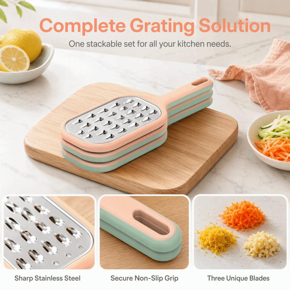 3pcs/set Non Slip Stainless Steel Grater Set Stackable Ginger Garlic Zester Holiday Gift Giving