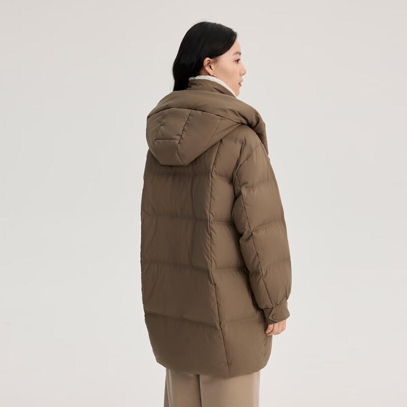 Ailaiyi Women's Mid-Length Down Coat with Faux Shearling Collar