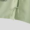 INCERUN Oversized Men Casual Lapel Neck Short Sleeve Bow Knot Solid Color Shirts Tops