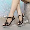 New Women's 12CM Transparent Thick Heel Sandals, Sexy Crystal Square Head, Non-slip Wedding Shoes, Fashion Car Model Style Party Sandals