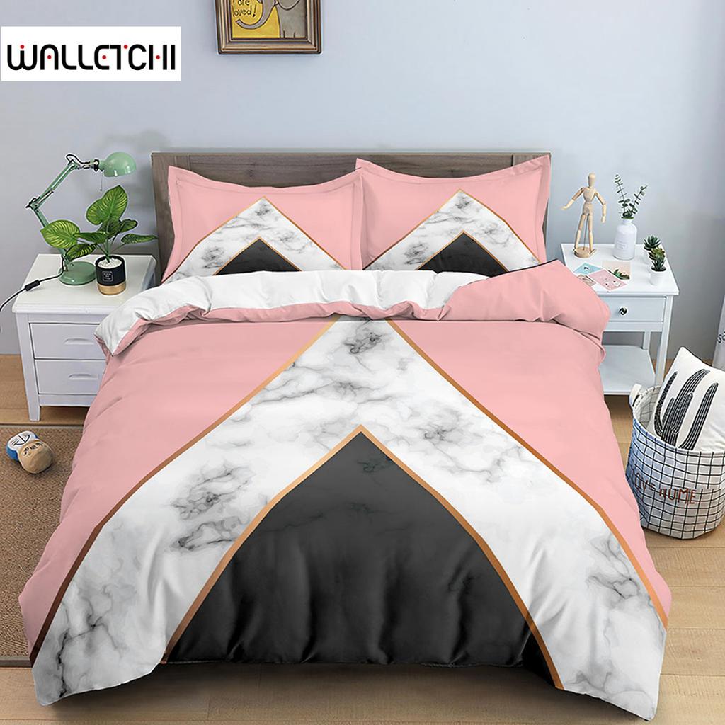 Geometrisches Bettbezug-Set Einzelbett Nordisches Karomuster King-Size-Bettdeckenbezug Mikrofaser Rosa Weiß Schwarz Streifenmuster Weiches Bettwäsche-Set