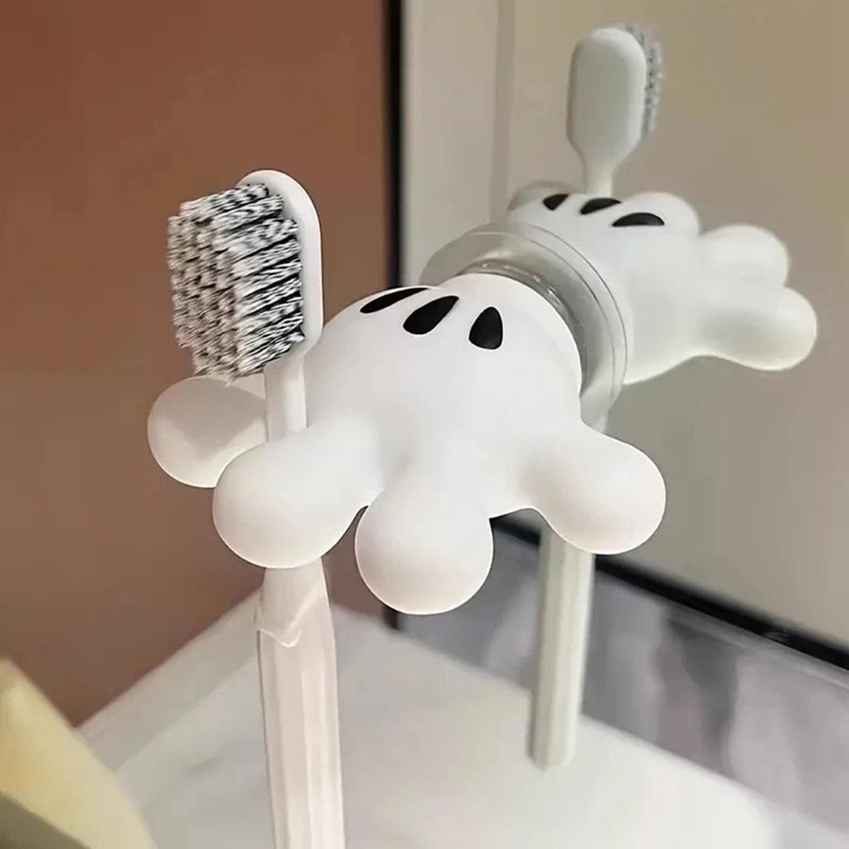 1pc Home Adorable Palm Toothbrush Holder with Multifunctional Traceless Suction Hooks for Bathroom Towels and Data Cable Winding