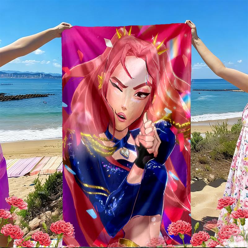 KPop Demon Hunters Print Beach Towel, Versatile Lightweight Absorbent Beach Towel for Pool Surf Yoga Bathroom, Perfect Birthday Holiday Gift